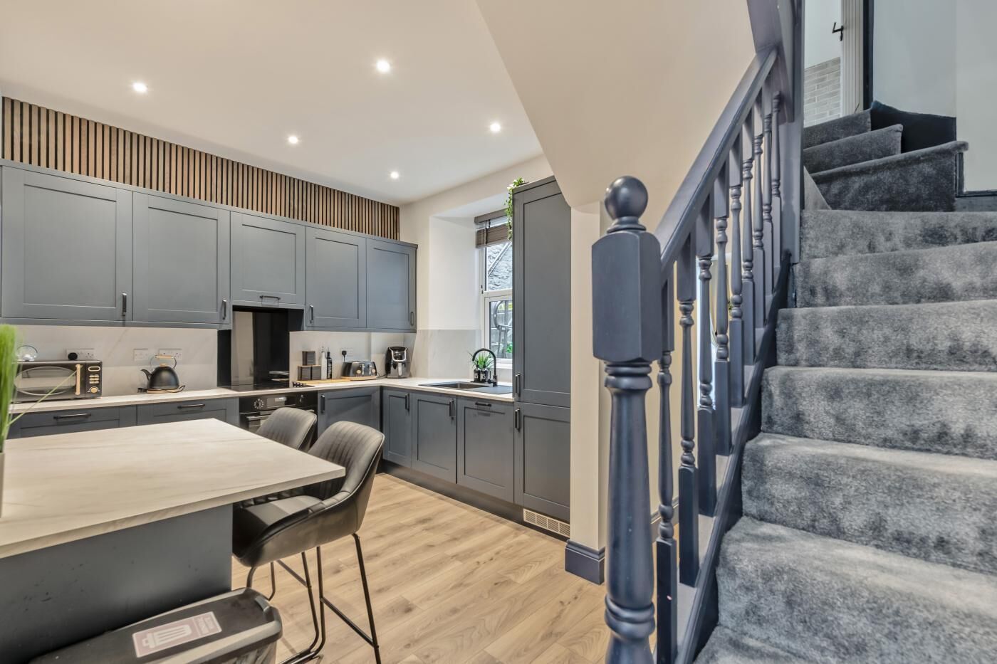 Oven, dishwasher, highchair, cookware/dishes/utensils