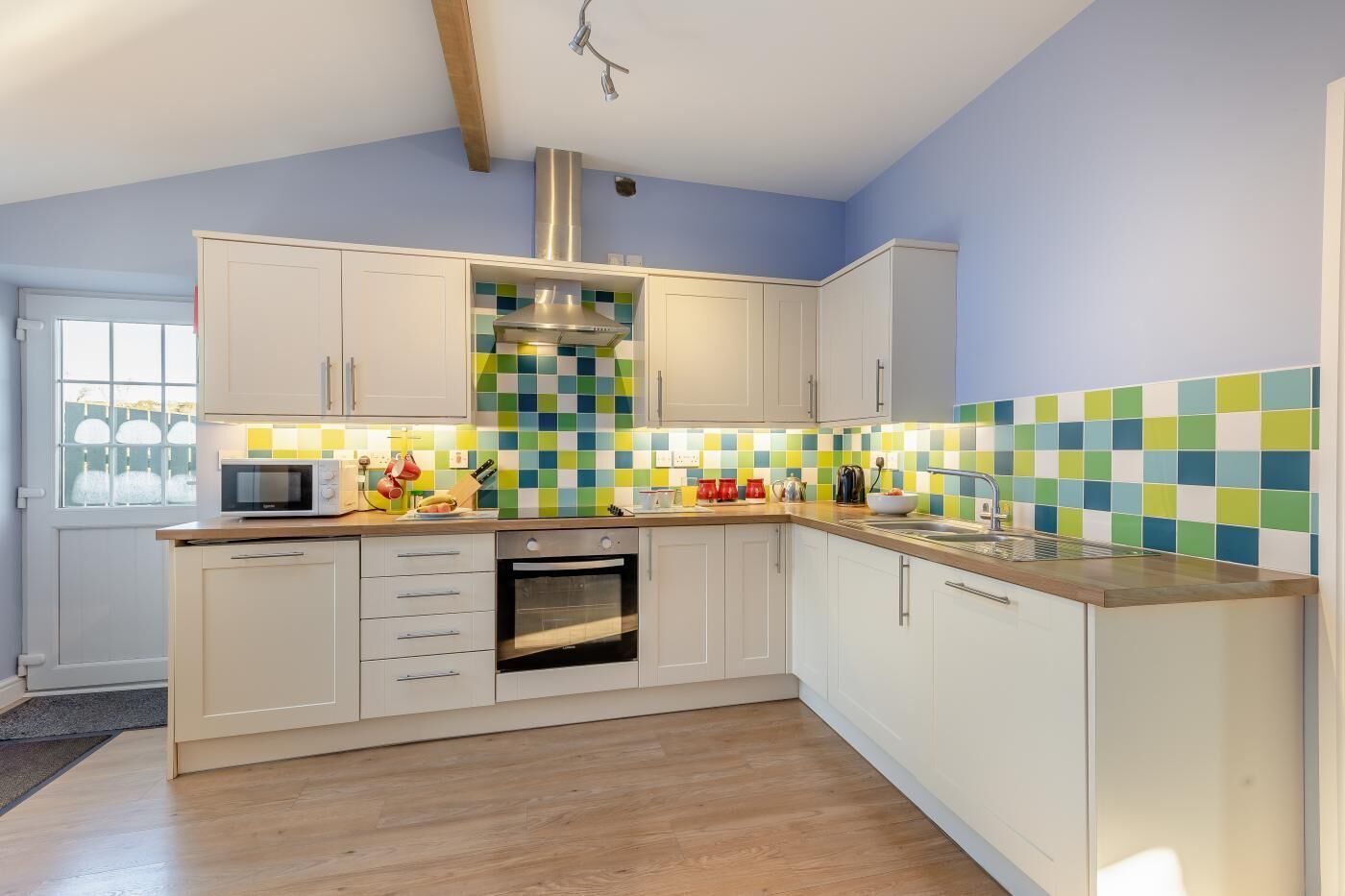 Microwave, oven, dishwasher, high chair