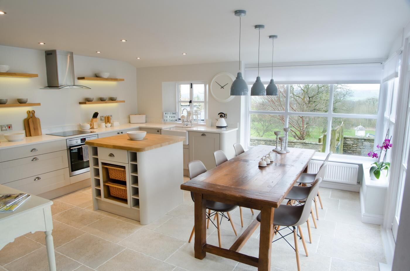 Microwave, dishwasher, high chair, cookware/dishes/utensils