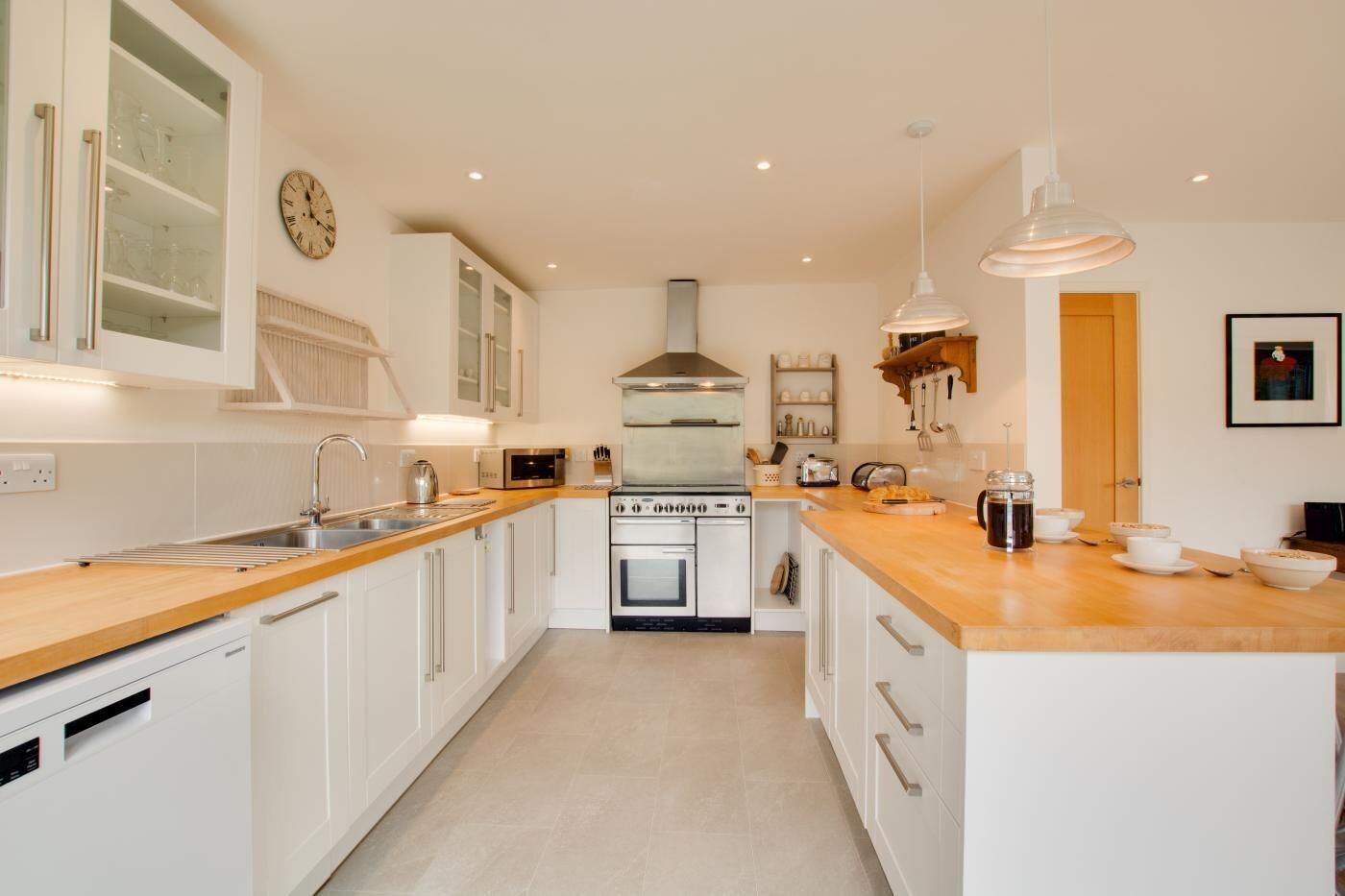 Microwave, dishwasher, highchair, cookware/dishes/utensils