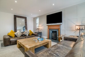 TV, fireplace