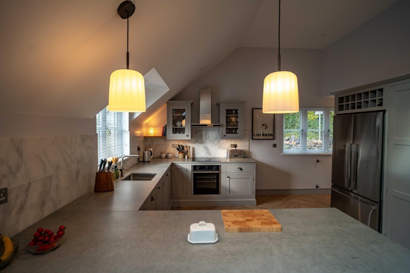 Oven, dishwasher, high chair, cookware/dishes/utensils