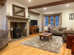 Televisión y chimenea 