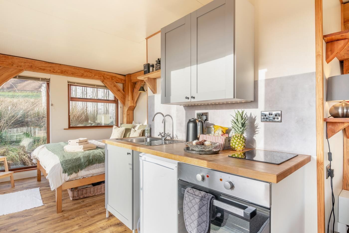 Oven, high chair, cookware/dishes/utensils