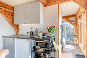 Microwave, oven, high chair, cookware/dishes/utensils