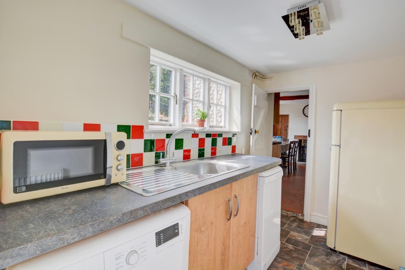 Microwave, oven, dishwasher, high chair