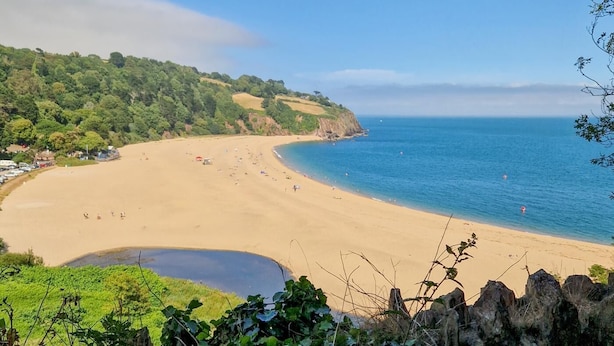 A beach with a clear view of the sea, a sandy shore, and a forested hillside. - 3 Bed in Loddiswell (oc-t34185) (Loddiswell)