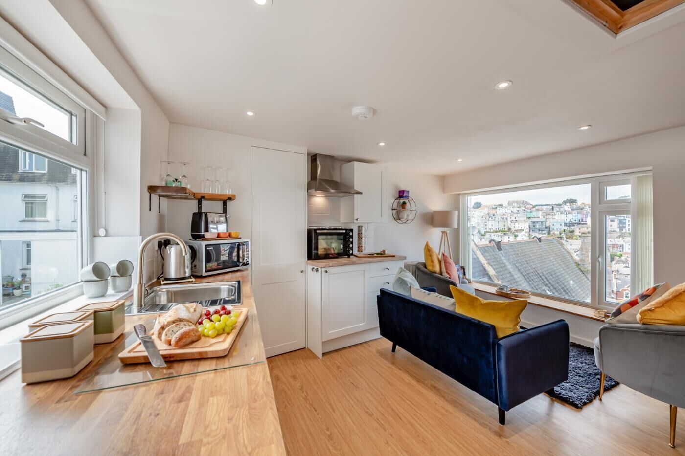 Microwave, oven, highchair, cookware/dishes/utensils