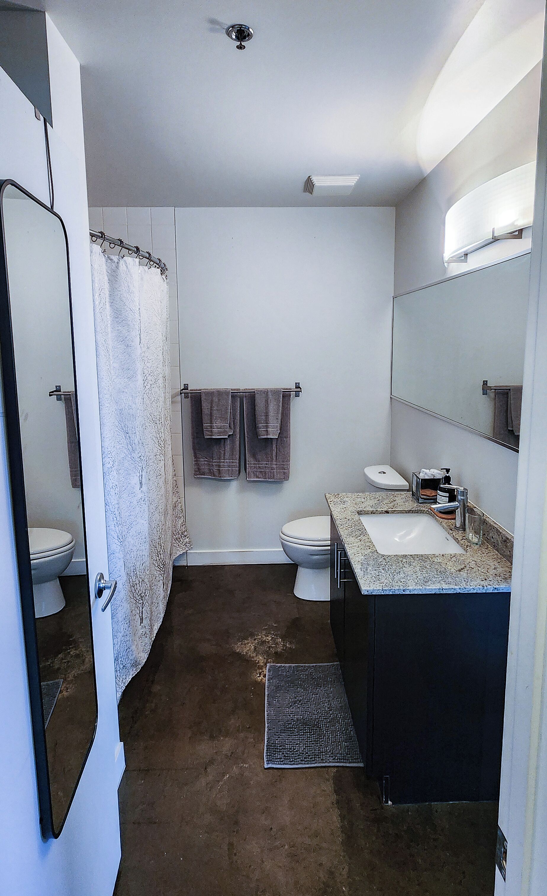 Hair dryer, bidet, towels, soap