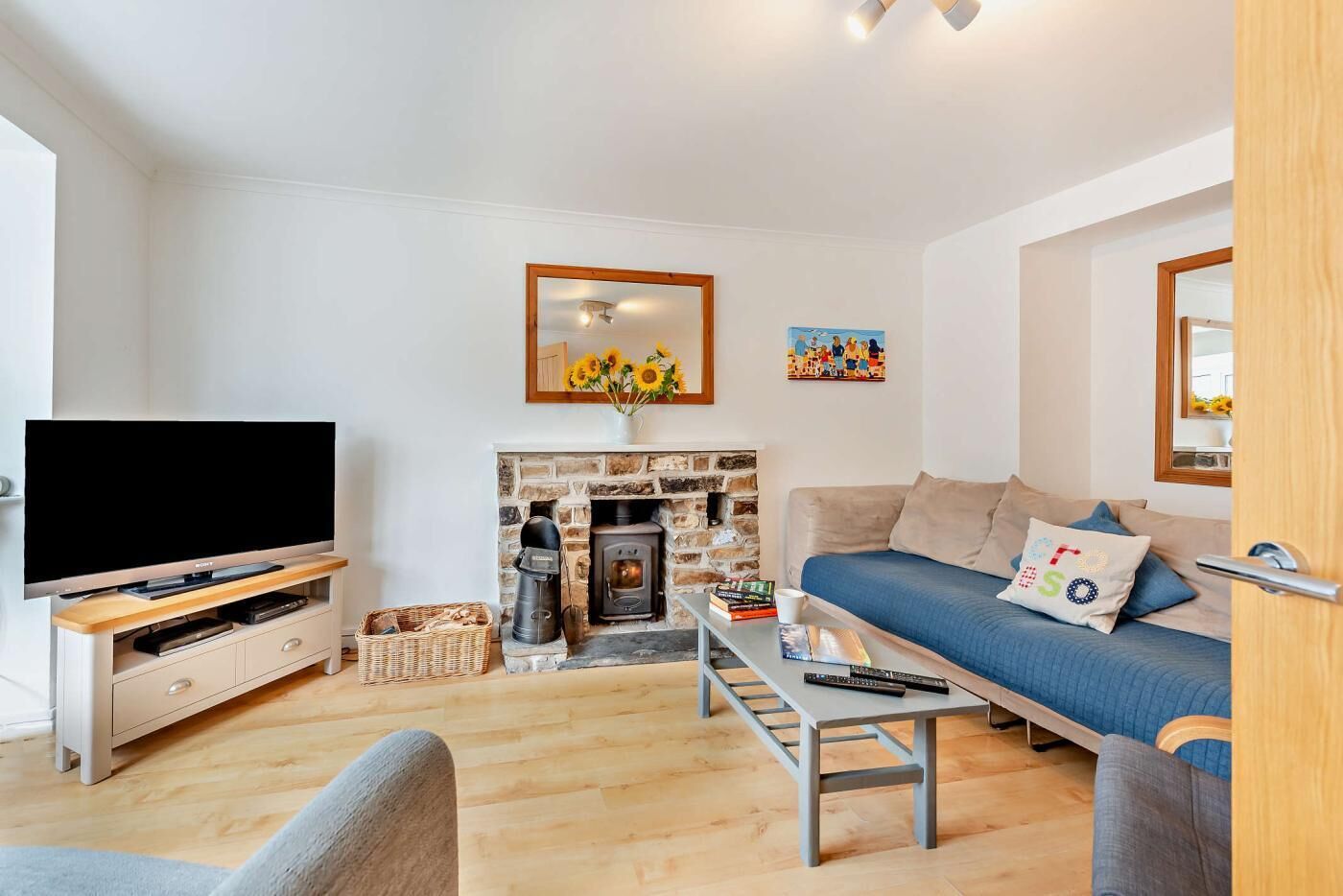 TV, fireplace