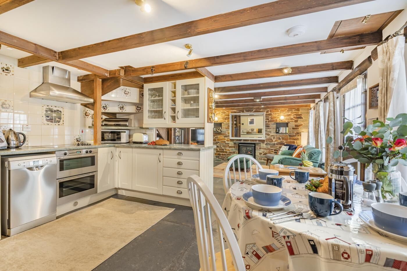 Microwave, oven, dishwasher, high chair