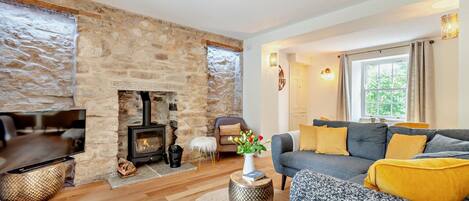 Televisión, chimenea