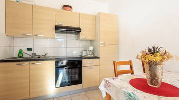 Een koelkast, een microgolfoven, een oven