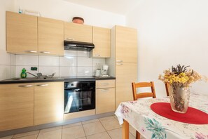 Fridge, microwave, oven, coffee/tea maker