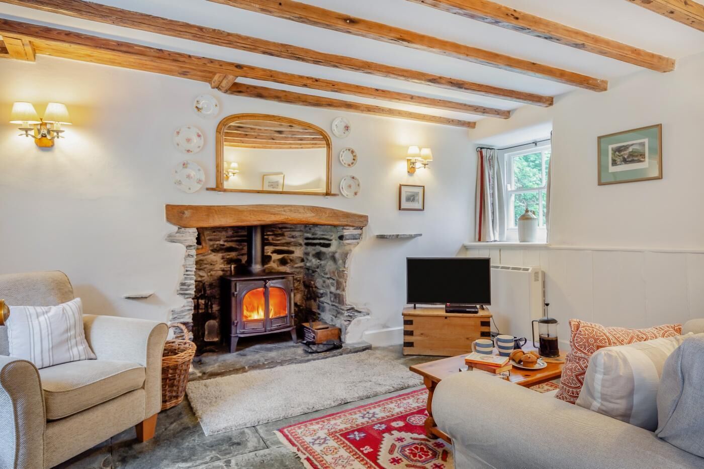 TV, fireplace