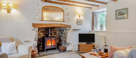 TV, fireplace