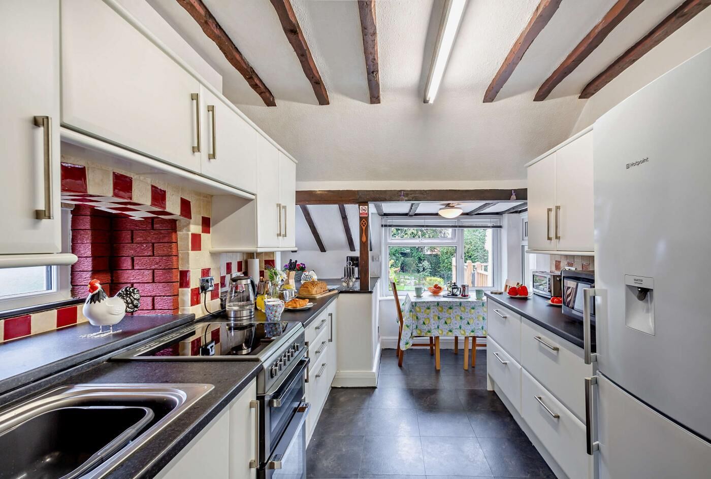 Oven, high chair, cookware/dishes/utensils