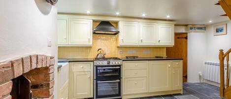 Oven, high chair, cookware/dishes/utensils