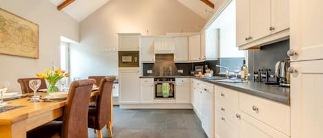Oven, dishwasher, highchair, cookware/dishes/utensils