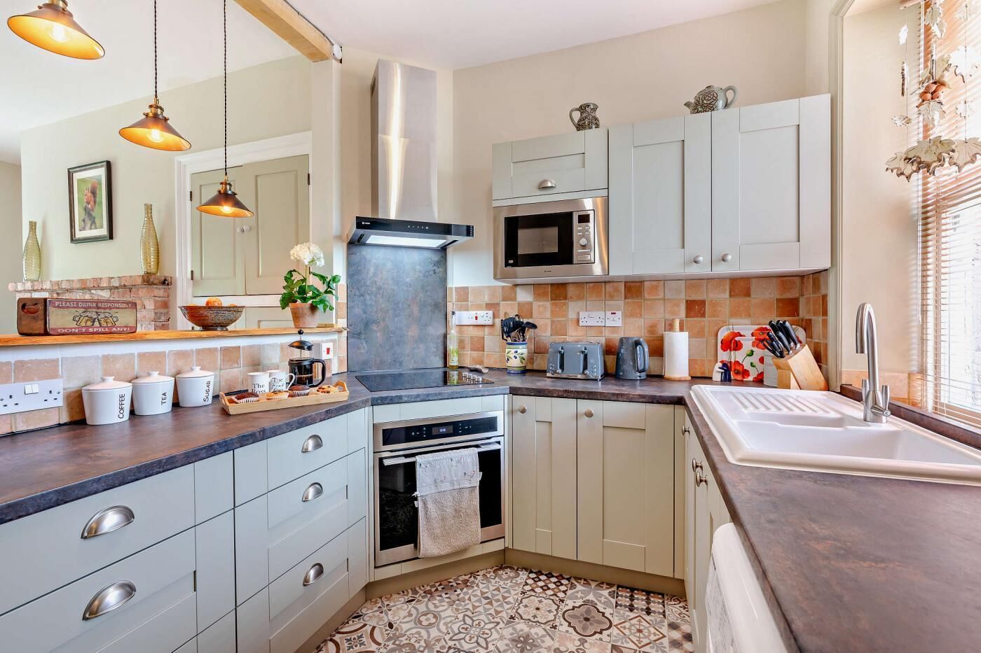 Oven, high chair, cookware/dishes/utensils