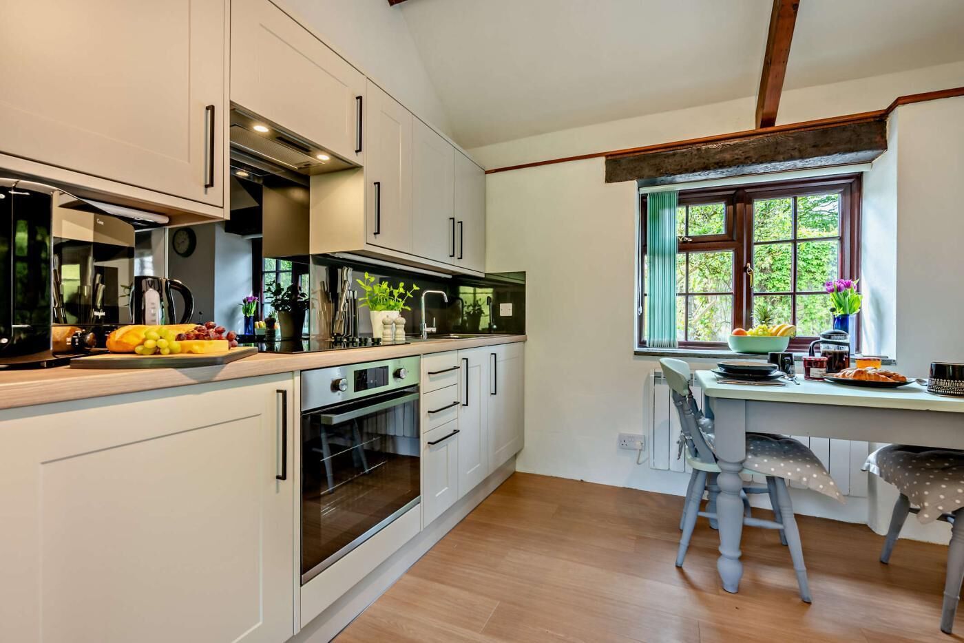 Microwave, oven, dishwasher, high chair