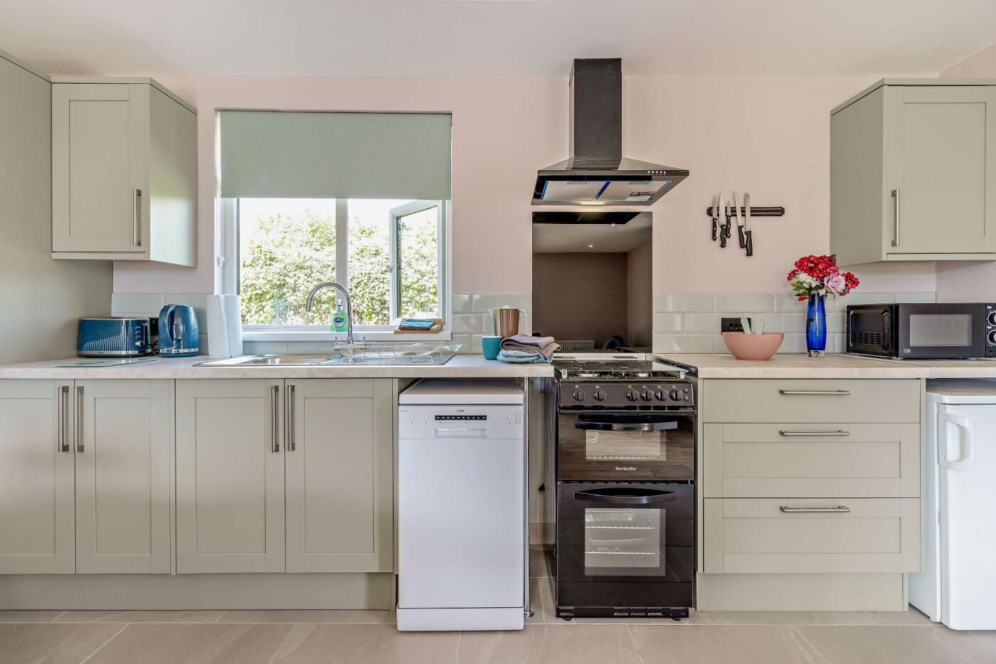 Oven, dishwasher, high chair, cookware/dishes/utensils