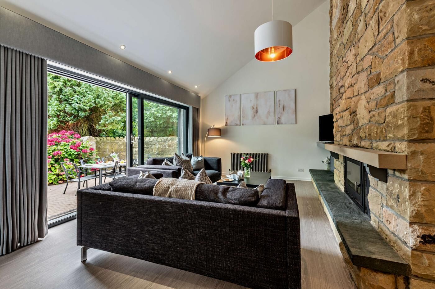 TV, fireplace