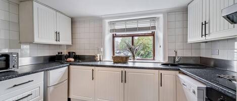 Oven, dishwasher, cookware/dishes/utensils