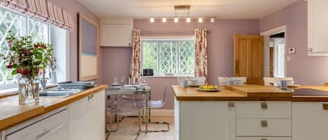 Oven, dishwasher, highchair, cookware/dishes/utensils