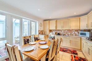 Microwave, oven, dishwasher, high chair