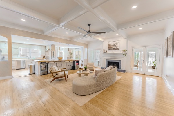 Massive Main Living Room with an open floor plan and real hardwood floors.