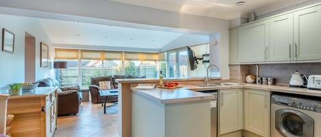 Microwave, oven, dishwasher, high chair