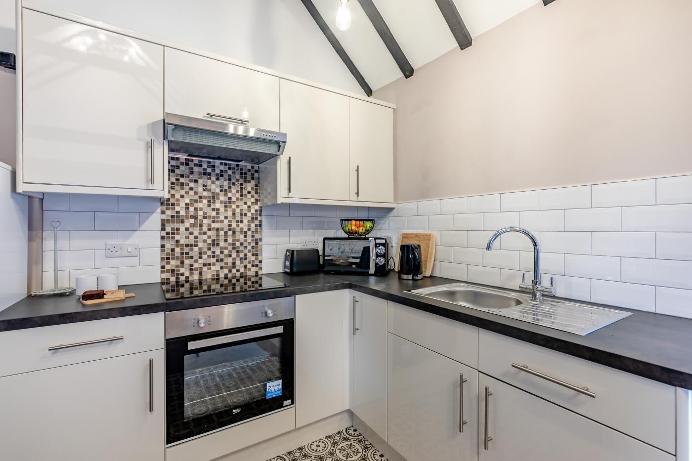 Oven, high chair, cookware/dishes/utensils