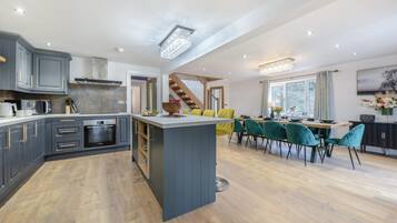 Microwave, oven, dishwasher, high chair