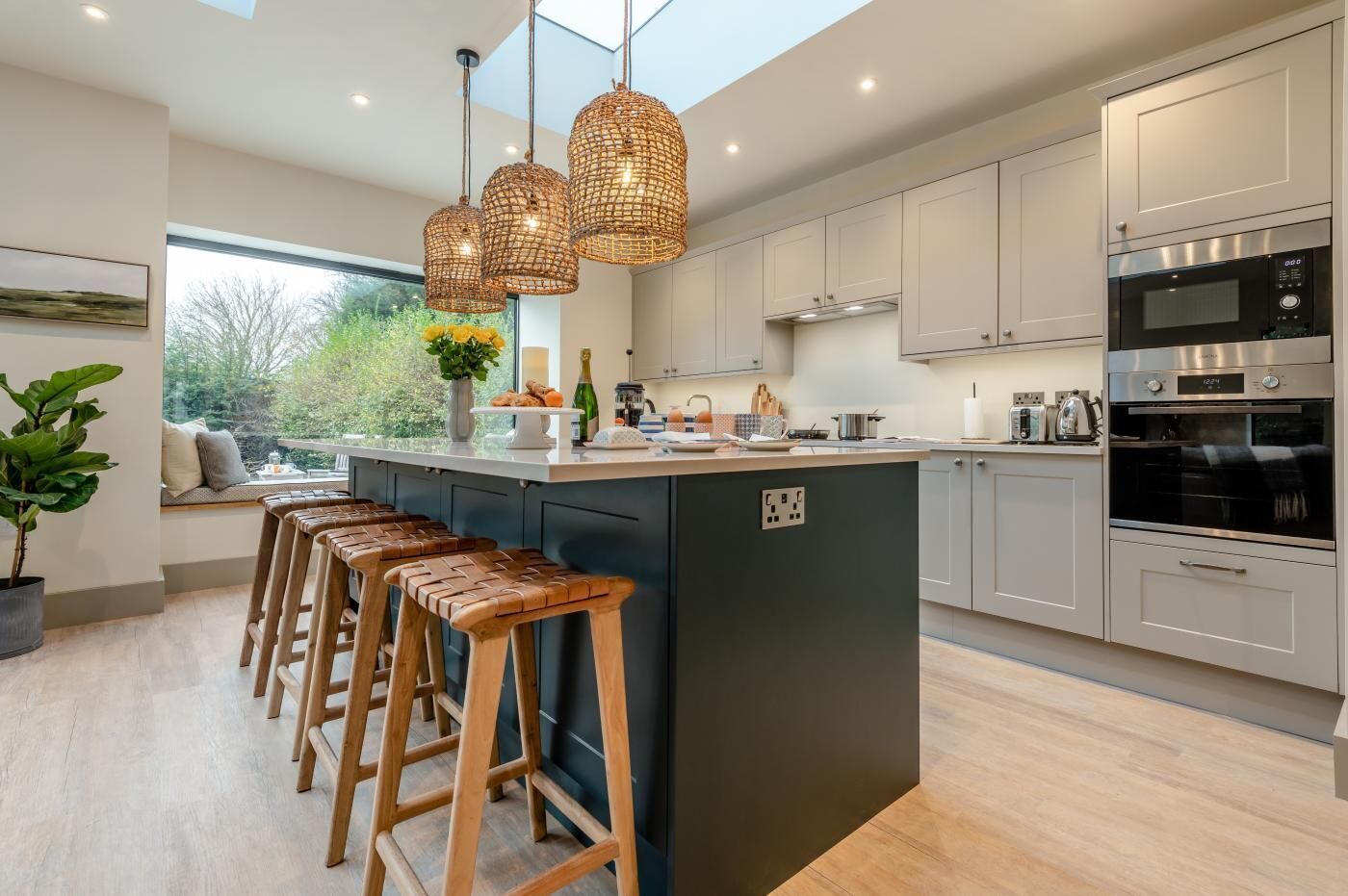 Microwave, oven, dishwasher, high chair