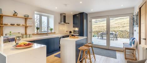 Oven, dishwasher, highchair, cookware/dishes/utensils