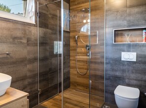 Shower, free toiletries, hair dryer, towels