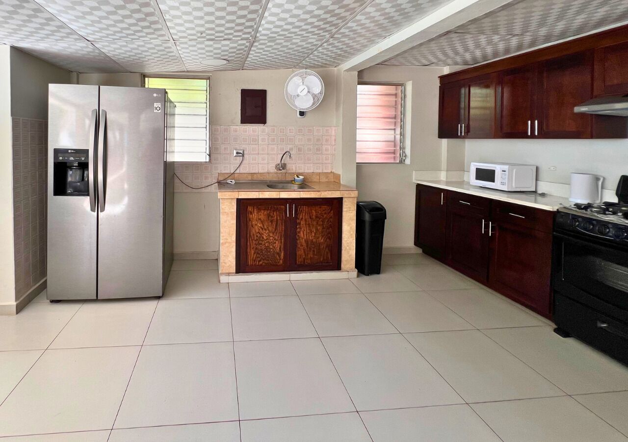 Basic House, Patio, Beach View | Private kitchen | Fridge, microwave, stovetop, cookware/dishes/utensils