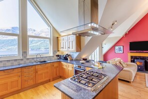 Oven, dishwasher, high chair, cookware/dishes/utensils