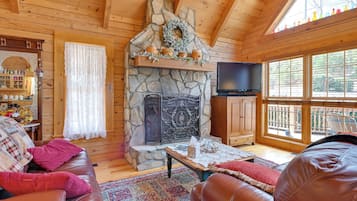 Fernseher, Kamin, DVD-Player, Bücher