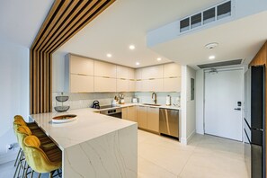 Fridge, microwave, stovetop, dishwasher - Walk to Beach: Luxe Harbor-View Condo in Naples! (Naples)