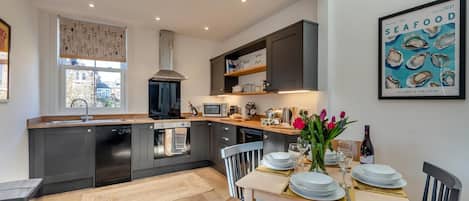 Microwave, oven, dishwasher, high chair