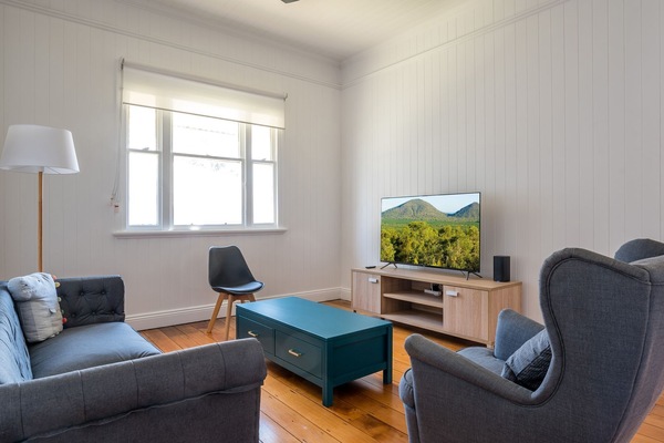 Bright and cozy living room with comfy seating