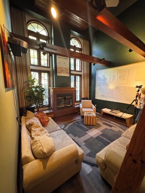TV, fireplace - Architect's Estate  - Sauna, Cinema, Indoor Garden (Buffalo)