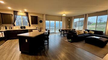 Smart TV, fireplace, foosball, table tennis