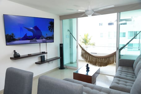 Deluxe Apartment, Balcony | Living area. Mar y Tierra Depto 301-B
