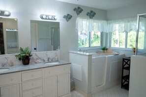 Shower, jetted bath, hair dryer, towels - Delightful 5-bedroom house with AC and Pool in Palm Coast (Palm Coast)