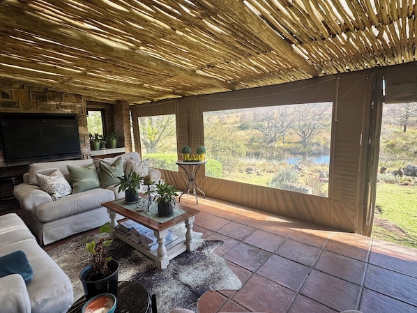 Televisión, chimenea, tenis de mesa y libros