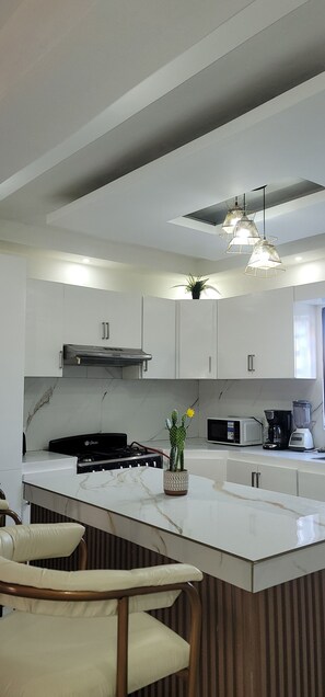 Private kitchen - LOVELY 3 BEDROOM APARTMENT OCEAN FRONT WITH POOL IN CALETA BEACH. (La Romana - Playa caleta)