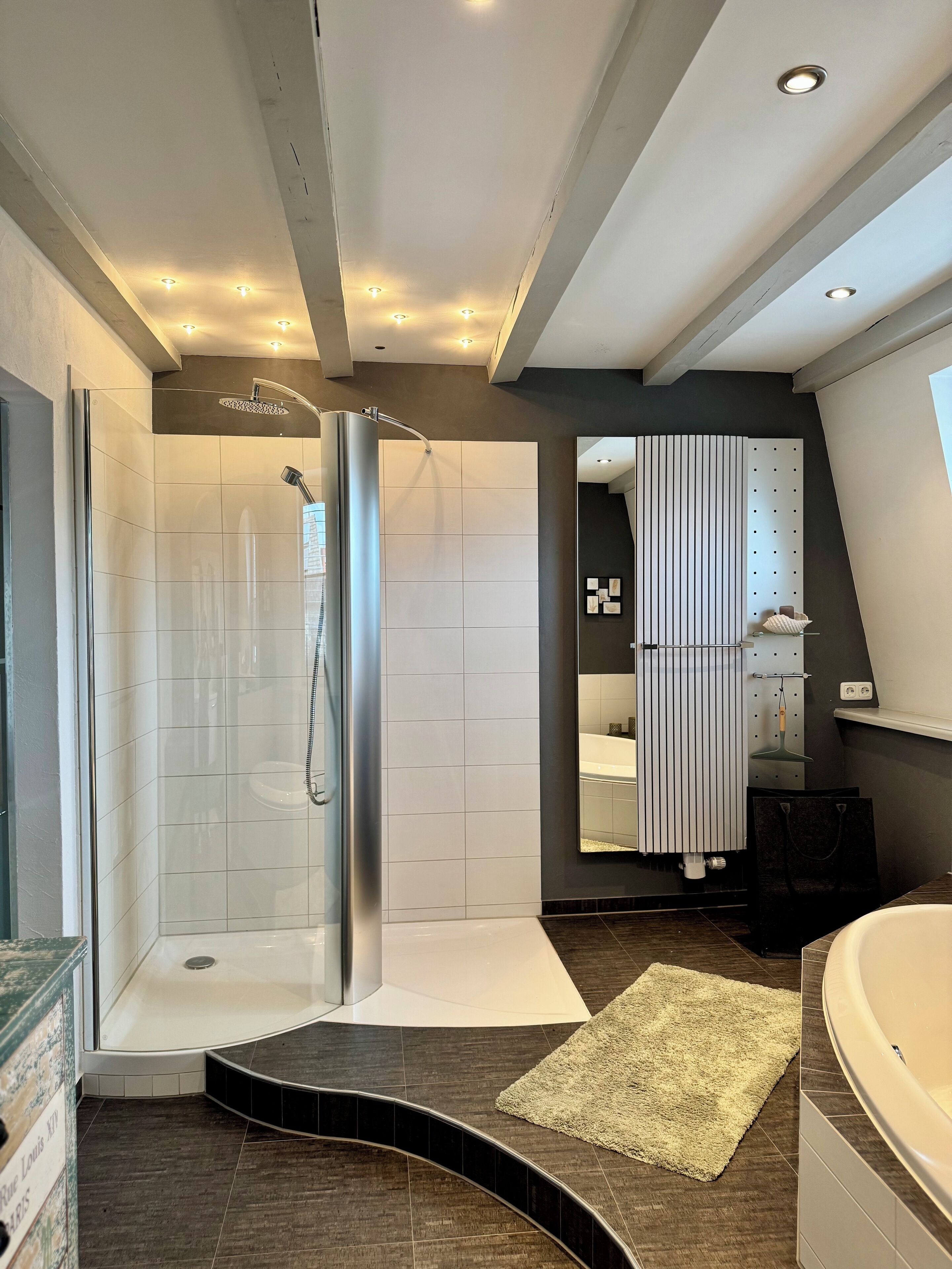 Dusche, umweltfreundliche Kosmetikartikel, Haartrockner, Bidet